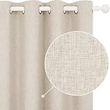 Deconovo Total Blackout Curtains Faux Linen Eyelet Pale Khaki 2x W66xL90 view 2