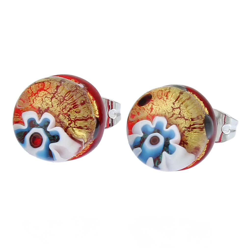 Glass Of Venice Murano Glass Venetian Reflections Round Stud Earrings - Gold Millefiori