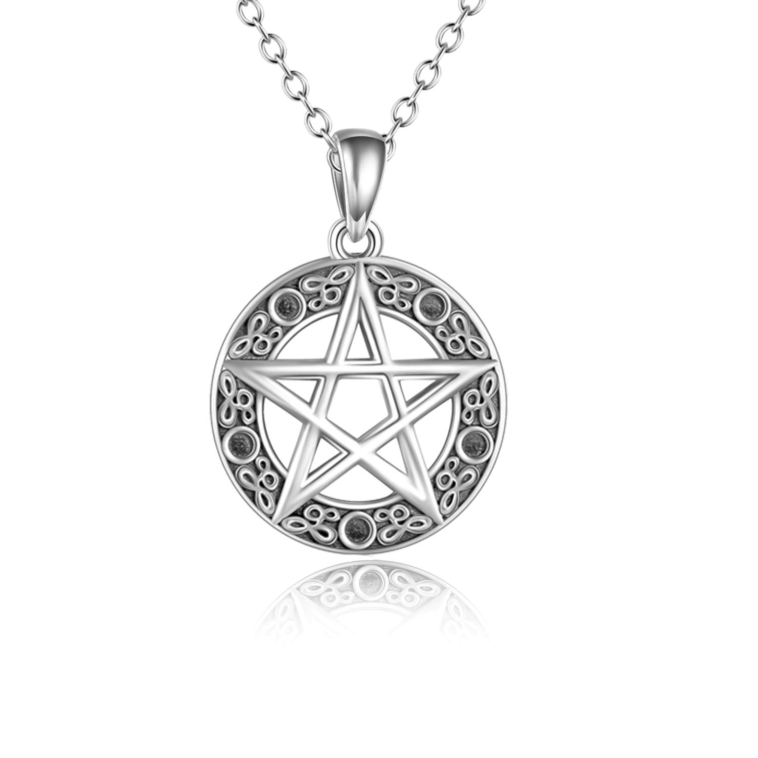 YAFEINI Pentacle Necklace Sterling Silver Pentagram Pentacle Pendant Necklace Wiccan Jewelry for Women Men โ image 1