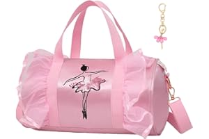 Dorlubel Cute Ballet Dance Bag Gym Travel Duffle Bag for Girls Tutu Dress Bag with Key Chain for Girls (Pink2 of Long Mesh)