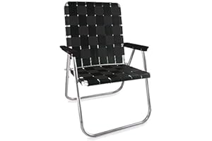 Lawn Chair USA Folding Aluminum Outdoor Patio Lawn Chair | Heavy-Duty Webbed Chairs for Camping, Sports, Beach, Yard & Tailgating | Lightweight Portable | Magnum - Black with Black Arms