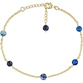 CRYSTALINES Natural Afghanite Gemstone Anklet, Handmade Boho Jewelry, Beaded Stone Cluster Anklet, Wicca & Reiki Healing Crystals, 14K Gold Plated Chain Ankle Bracelet, Gift for Women 9+1.50"
