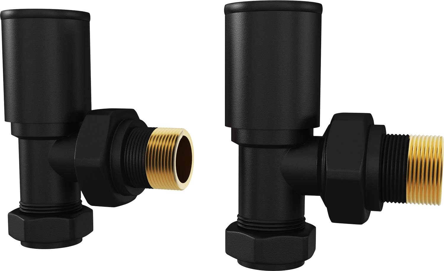 HB Essentials Angled Towel Radiator Valves Matte Black Round 15mm *Twin