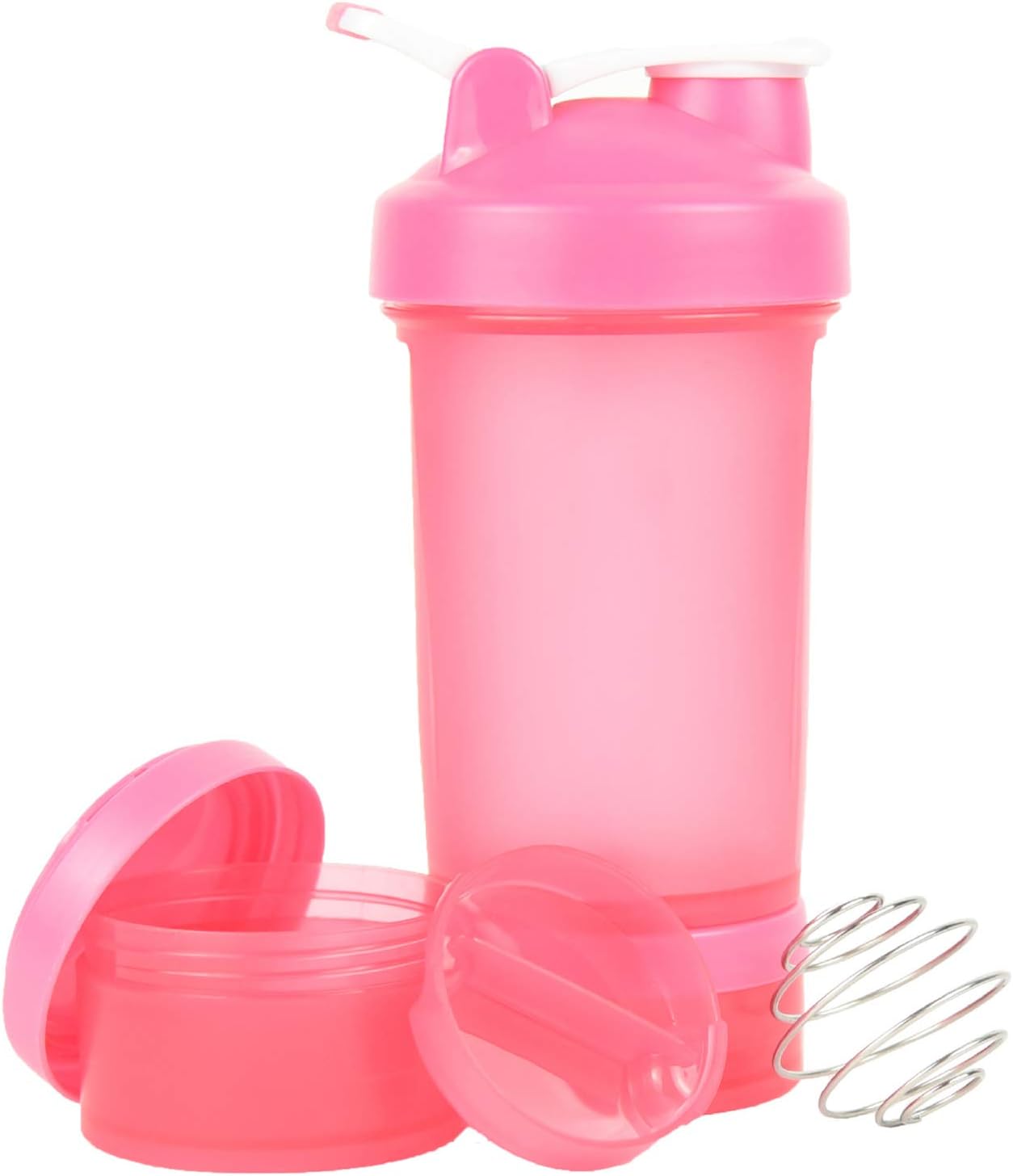 Lioaah Protein Shaker Bottle with 2 Containers,Fitness Cup for Shakes Bottle BPA Free Sports Leakproof Bottle (16 oz,pink)