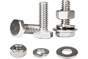MroMax 20 Sets 1/4-20 x 3/4" Hex Head Screw Bolt, Nuts, Flat Washer & Spring Lock Washers Kits,Fully Threaded, Stainless Steel 18-8（304）, Bright Finish
