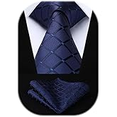 HISDERN Plaid Checkered Tie Handkerchief Woven Classic Formal Men's Necktie & Pocket Square Set