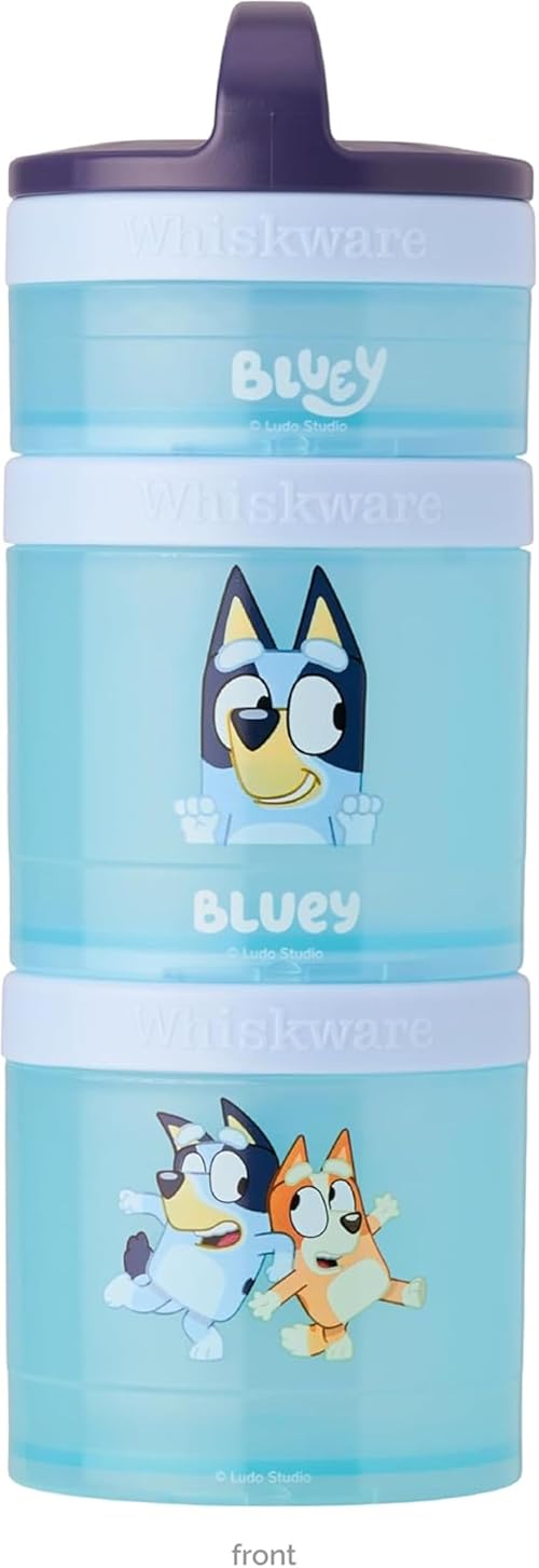 Whiskware Bluey Stackable Snack Containers for Babies, Toddlers, and Kids, 3 Stackable Snack Cups for School and Travel, Cupholder Friendly, Bluey and Bingo! Let’s Do This!