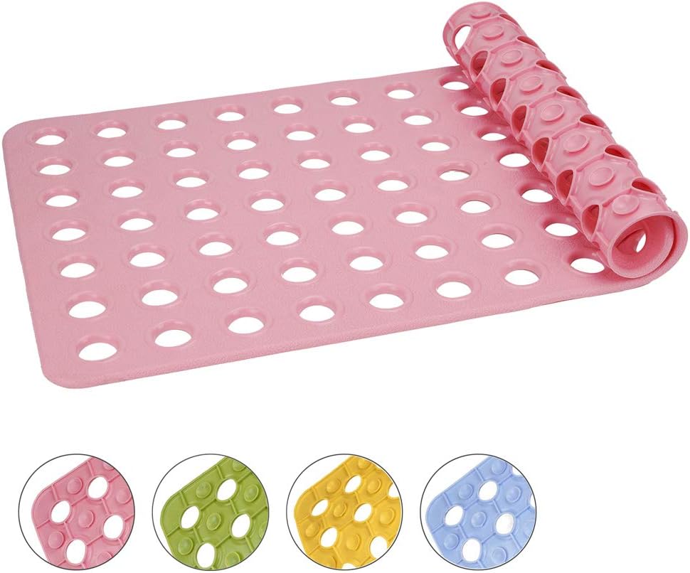 Vitalome Bathtub Mats Non Slip Shower Mat Big Holes Machine Washable Bathroom Mat 27L x 15W Inches Suction Cups with Drain Holes (Square, Pink)