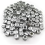ALL in ONE 1000pcs Mixed Acrylic Letter/Alphabet “A-Z”Cube Beads for DIY Craft (Silver with Black Letter)