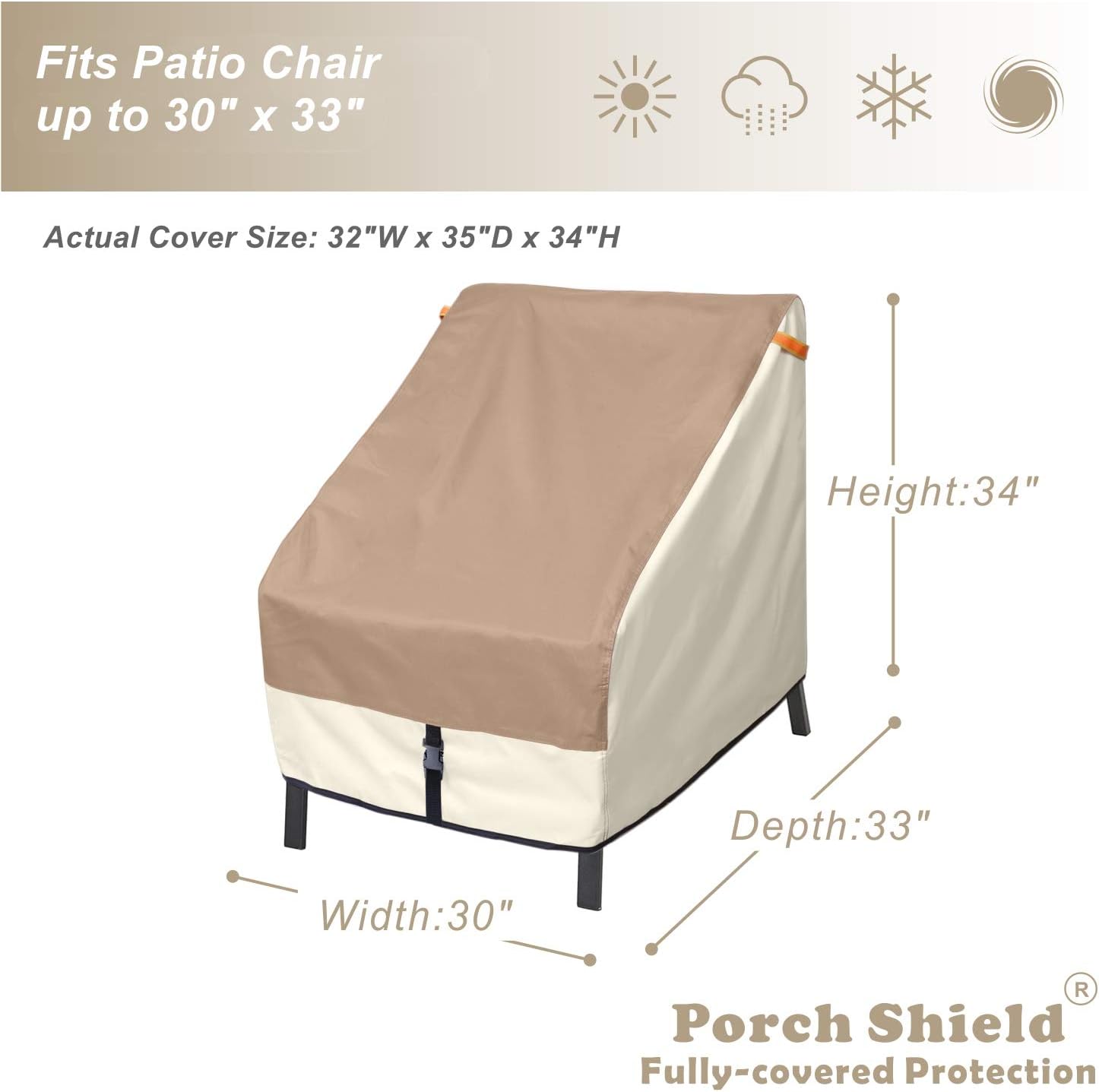 Porch Shield Patio Chair Covers - Waterproof Outdoor Single Armchair High Back Adirondack Chair Cover 2 Pack - 30W x 33D x 34H inch, Light Tan & Khaki : Garden & Outdoor