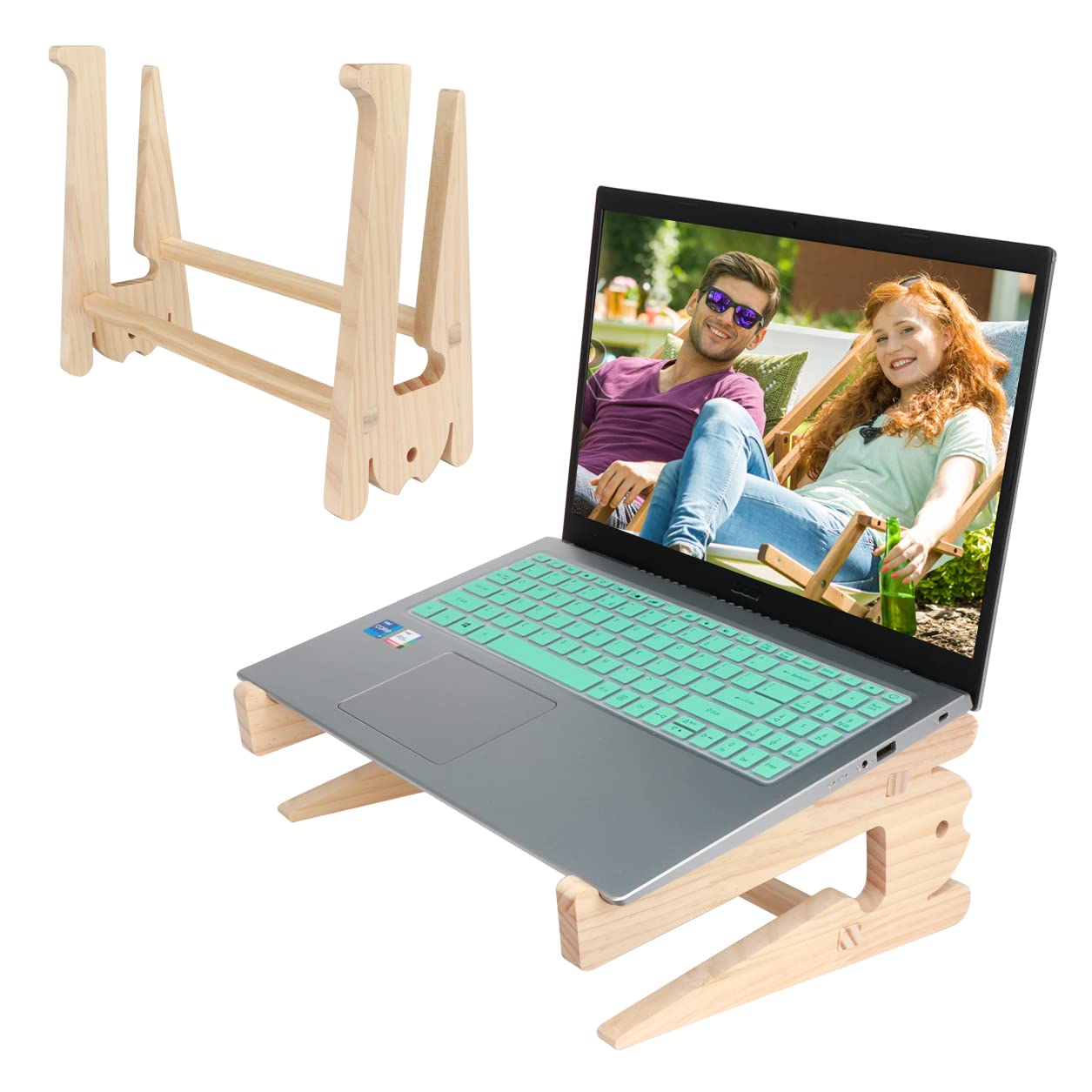 HuaLiSiJi Wooden Laptop Holder, Wooden Laptop Computer Stands, Laptop Stand Ventilated, 11-17 in Comfortable Height It Is Easy To Carry Anywhere (B, S)
