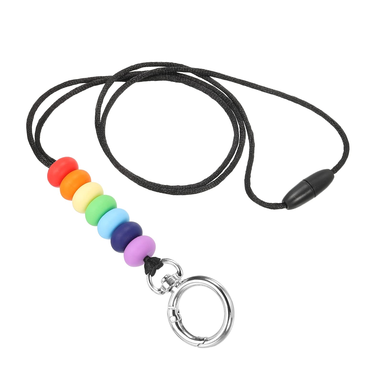 PATIKIL Silicone Beaded Lanyards, Badge Lanyards Key Chain Holder Keychains for ID Badge Holder Keys Name Card, Rainbow Color