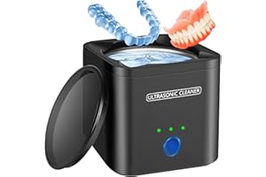 BASTHALAN Ultrasonic Retainer Cleaner for Dentures, Mouth Guard, Night Guard, 45kHz Professional Dental Ultrasonic Cleaner, 190ml Sonic Cleaning Machine for Jewelry, Dental Appliance (Black)