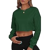 PRIMODA Women's Crewneck Cropped Sweatshirt Loose Pullover Sweatshirt Long Sleeve Crop Tops