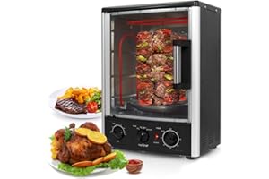 Nutrichef Rotisserie Oven, Vertical Countertop Oven with Rotisserie, Bake, Broil, & Kebab Rack Functions, 2 Shelves,1500W, Th