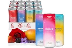 DRINK YOUR MEDITATION Moment Botanical Soda Soft Drink (Shark Tank) - SPARKLING Drinks | Fruity Fun | L-Theanine & Ashwagandha for Calm & Clarity | 0 Added Sugar 0 Caffeine | 12-pack