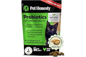 PET HONESTY Cat Probiotics Gut + Immune Health Chews – Crunchy & Creamy Cat Treats for Digestive Health, Gut Flora & Constipation Relief – Supports Immunity, Regularity, & Healthy Digestion, 30-Day Supply Chicken