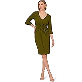Adrianna Papell Women's Twist Crepe Short Dress, Jungle Olive, 12