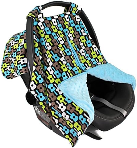 Strawberry Farms Baby Car Seat Cover Canopy and Nursing Cover 2 in 1 Blue and Green Guitars