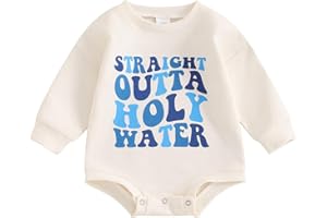 YOKJZJD Newborn Baby Girl Boy Baptism Outfits Straight Outta Holy Water Bubble Romper Sweatshirt Fall Christening Bodysuit