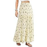 Facogoo Women's Chiffon Maxi Skirt Pleated Elastic High Waisted Tiered A-Line Boho Spring Flowy Long Skirts with Lining
