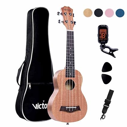 Sopran-Ukulele 21 Zoll Mahagoni und Aquila Saiten Mit Anfänger-Kit: Tasche + Tuner + Riemen + Picks - Natürliche Farbe