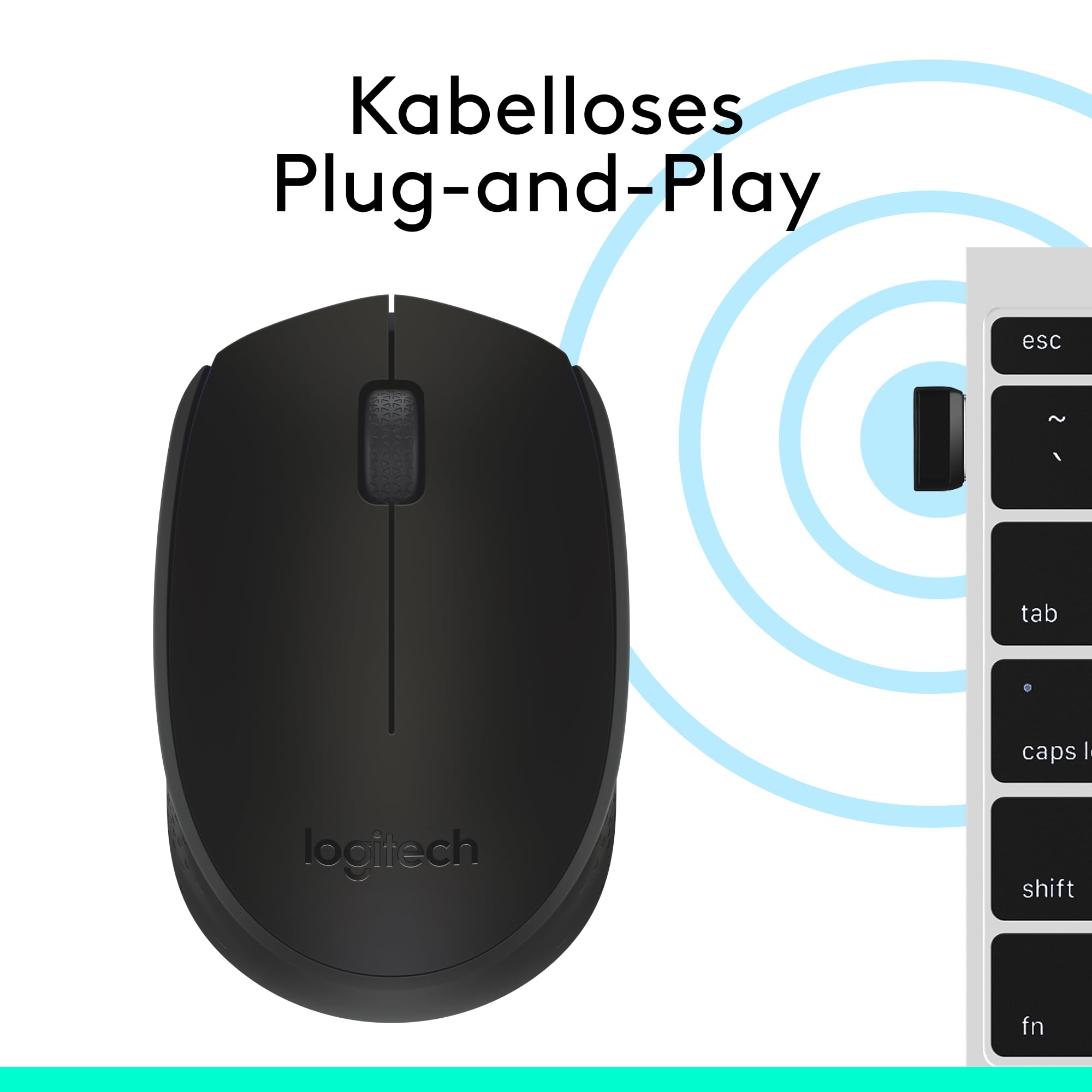 Logitech M171 Kabellose Maus, 2.4 GHz Verbindung via USB-Empfänger, Optischer Sensor, 12-Monate Akkulaufzeit, Für Links- und Rechtshänder, 3 Tasten, PC/Mac - Schwarz 8