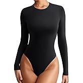 REORIA Women's Crew Neck Long Sleeve Bodysuits Basic Slim Fit Comfy Lightweight Layering Top Fall Winter Outfits