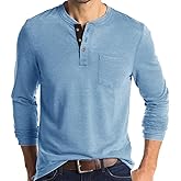 Olidarua Mens Fashion Long Sleeve Henley Shirts Casual Button T Shirts with Pocket