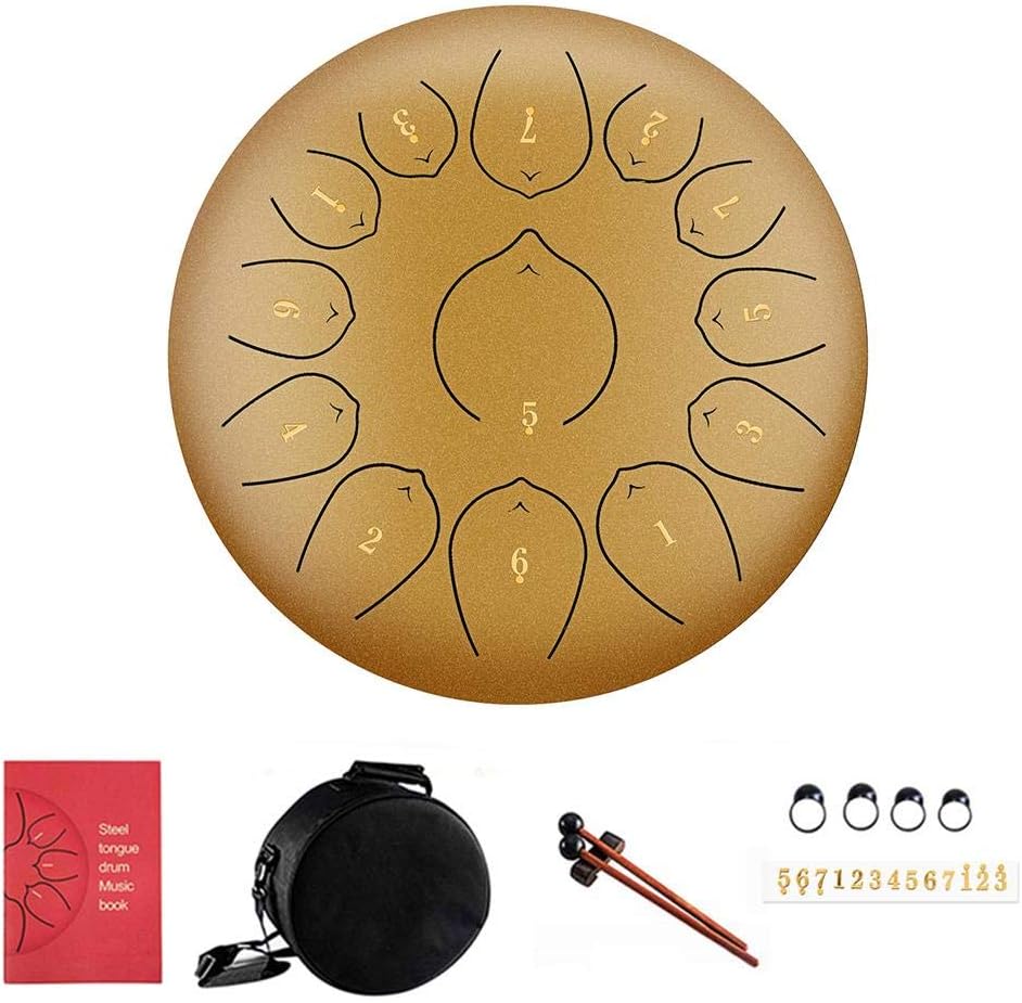 TODAYTOP 12 Inch 13 Note Steel Tongue Drum Set of 6Pcs Percussion Instrument Lotus Hand Pan Drum with Drum Mallets,Carry Bag,Manual ,Note Stickers ,Finger Picks