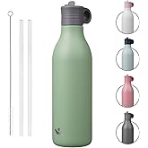 25oz Stainless Steel Water Bottle with Straw, Insulated Metal Travel Water Bottle, Reusable and Leak Proof, BPA Free, Double Wall Design, Macaron Green