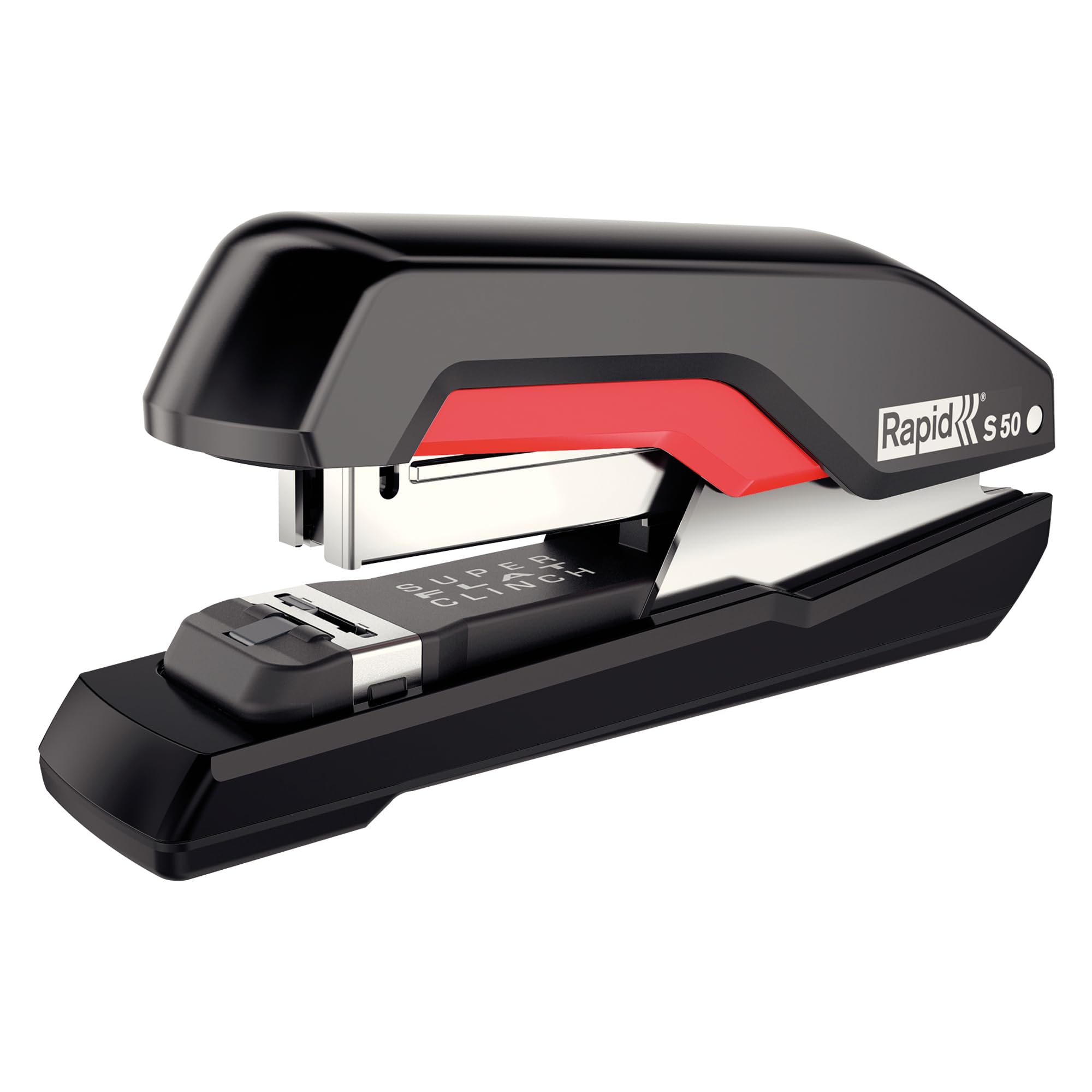 Rapid Supreme S50 Half Strip Stapler, 50 Sheet Capacity, Super Flat Clinch Stapling, Black/Red, 5000544