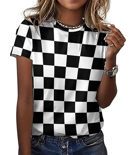 トップス MMAx3ITSUKA Checker Racing Sleeve-less NUJAKE Black White Race Checkered Flag Pattern Womens Short Sleeve