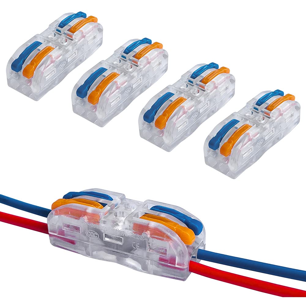 QitinDasen 15Pcs Premium Lever-Nut Wire Connectors, Bilateral 4 Hole Transparent Conductor Compact Wire Connectors, Quick Connector Cable Clamp Terminal Block Spring Connector (Multicolor Lever)