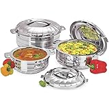 Vinod 3-Piece Insulated Casserole Food Warmer/Cooler Hot Pot Gift Set, 1000mL+1500mL+2500mL, Stainless Steel