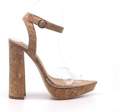 cork heels with clear strap