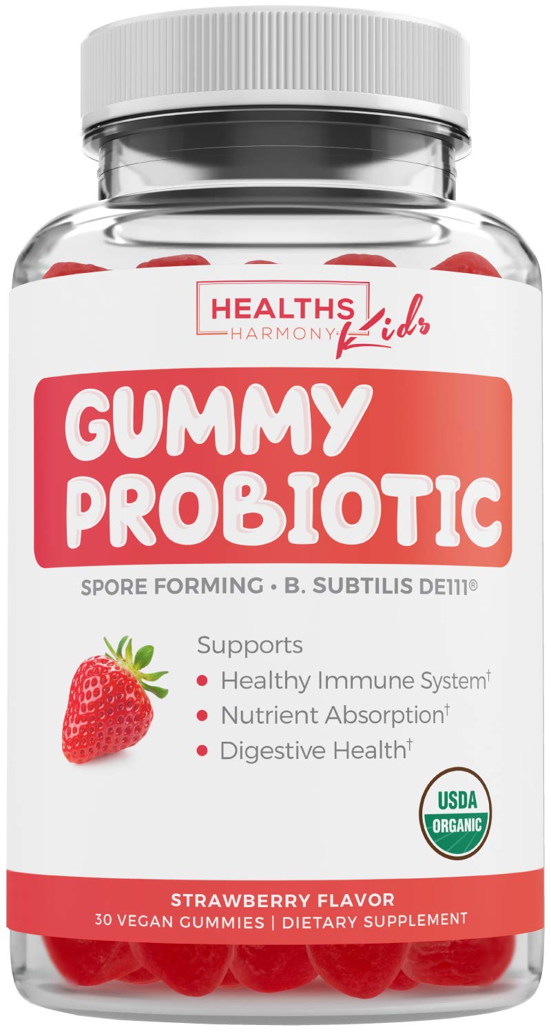 Photo 1 of USDA Organic Probiotics for Kids (Non-GMO) Strawberry Flavor Kids Probiotic Gummies for Digestion & Immune Support - 2.5 Billion CFU of DE111 Spore Forming Strain for Maximum Survivability - 30 Gummys