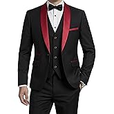 MrSure Men’s 3 Piece Slim Fit Suit, One Button Shawl Lapel Tuxedo, Premium Dinner Jacket Vest Pants & Tie Set