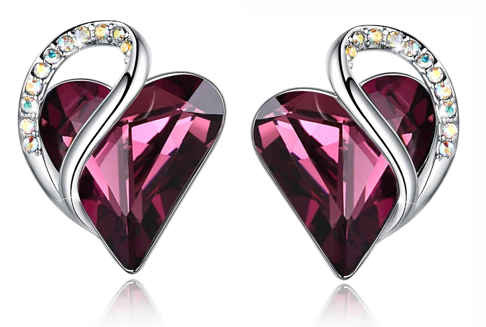 Leafael Valentine's Day Gift Earrings for Women, Infinity Love Birthstone Heart Crystal Studs, Allergy-Free Jewelry for Wife Mom Her, Silver-Tone, Gift Box Included