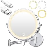 Unimiro 9inch Wall Mounted Makeup Mirror with Light, 1x/20x 5000mAh Rechargeable Magnifying Mirror with Light, 360° Rotate Ba