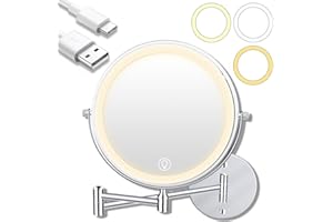 Unimiro 9inch Wall Mounted Makeup Mirror with Light, 1x/20x 5000mAh Rechargeable Magnifying Mirror with Light, 360° Rotate Ba
