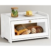 Goozii White Bread Box for Kitchen Countertop, Modern Counter Breadbox for Homemade Bread, Large Corner Bread Storage Container for Sourdough Loaf Organizers and Storage (White Bamboo Wood)