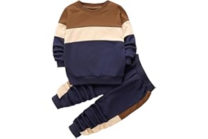 SweatyRocks Boy's Sweatsuit Color Block Crewneck Sweatshirt and Sweatpants 2 Piece Outfits