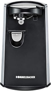 Rommelsbacher Dosenöffner DO 65 für Dosen bis 850 g, automatische Start-Stopp-Funktion, Deckelhalter, Schneideklinge aus Edelstahl, integrierter Messerschärfer und Flaschenöffner, Schwarz