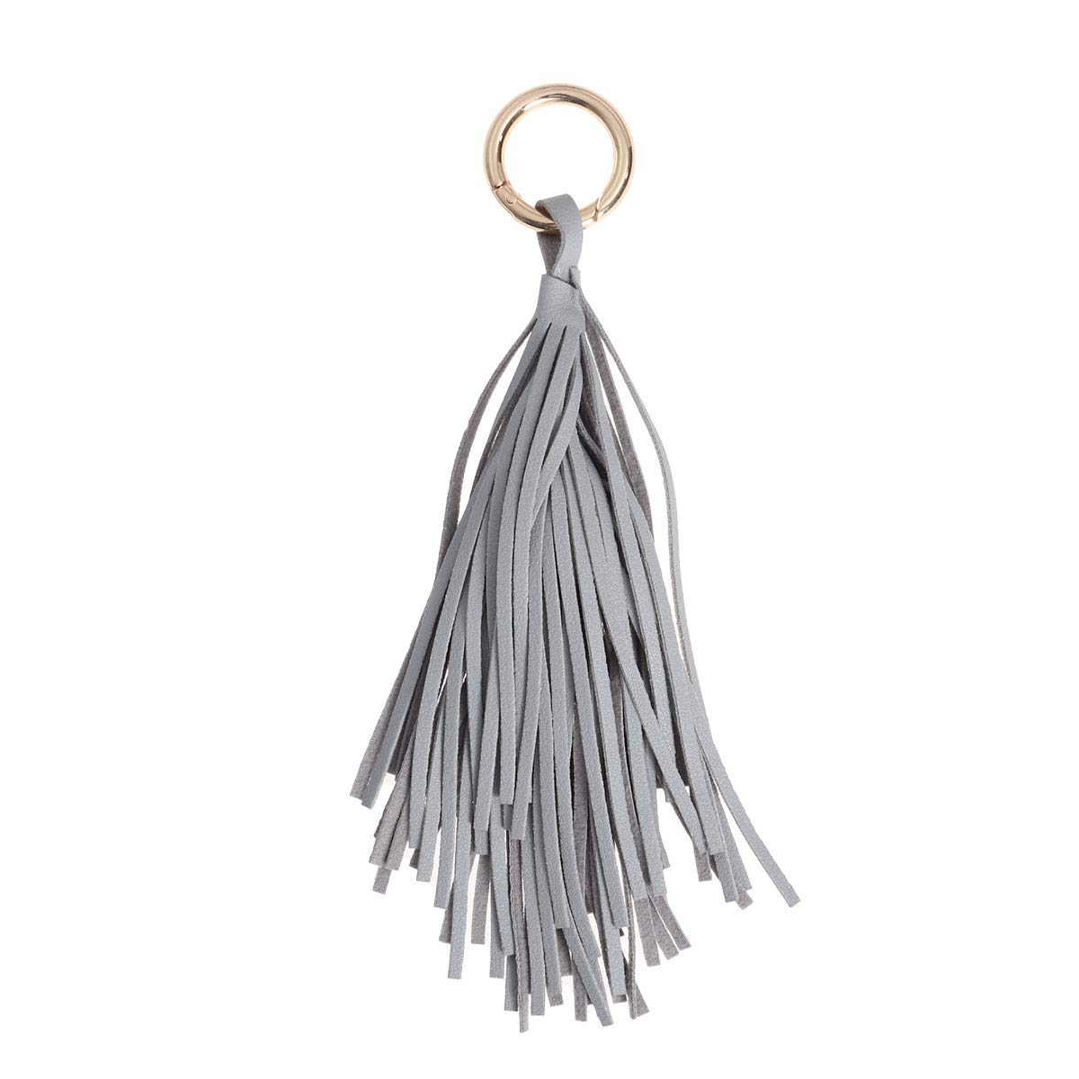 Amosfun Grey Leather Tassel Keychain Circle Key Rings Tassel Keychain Charm Bookmark Tassels Handbag Backpack Hanging Pendant Decor for Women Purse Decorations