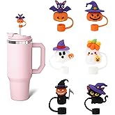 LmashRbaiw 6PCS Straw Toppers for Stanley Cups,Boo Basket Stuffers for Women Men,Reusable Cute Ghost Drinking Straw Cover Cap Silicone Topper,Halloween Straws Toppers for Stanley Cup,Halloween Gifts