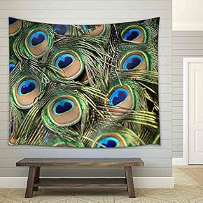Beautiful Vivid Peacock Feathers - Fabric Wall Tapestry Home Decor - 51x60 inches