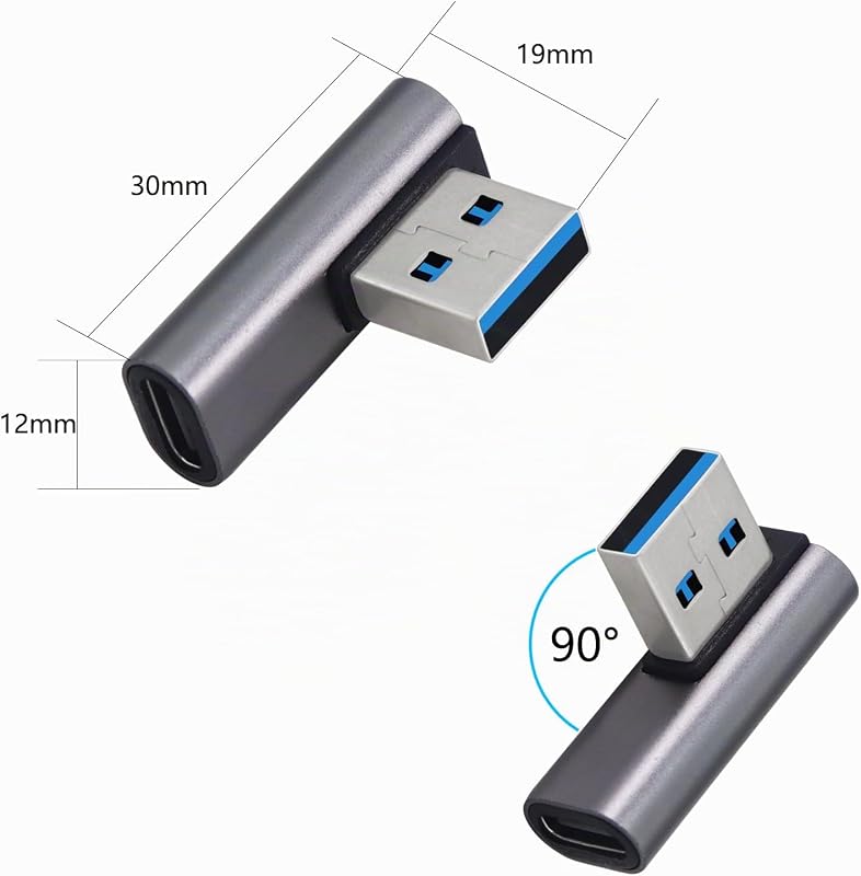 Adattatore USB 3.1 10Gbps 90 Gradi Maschio a Tipo C Femminile - Trasferimento Dati OTG per Tablet Portatile - 3 Pack (Argento)