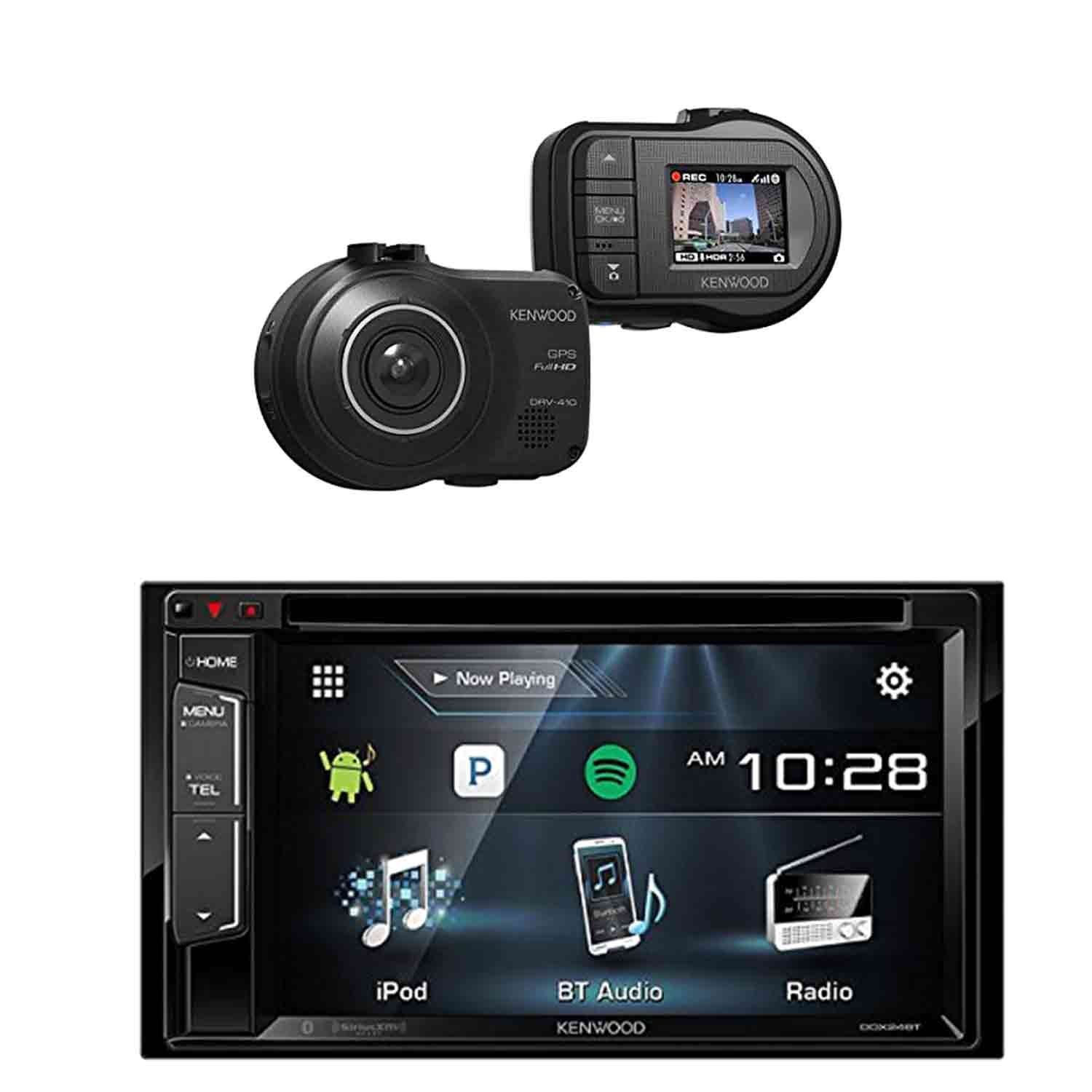 Kenwood DDX24BT Multimedia Bluetooth Receiver with Kenwood DRV-410 Full HD Dash Cam and DVR, 3 Sensor Crash Warning System and Built-in GPS