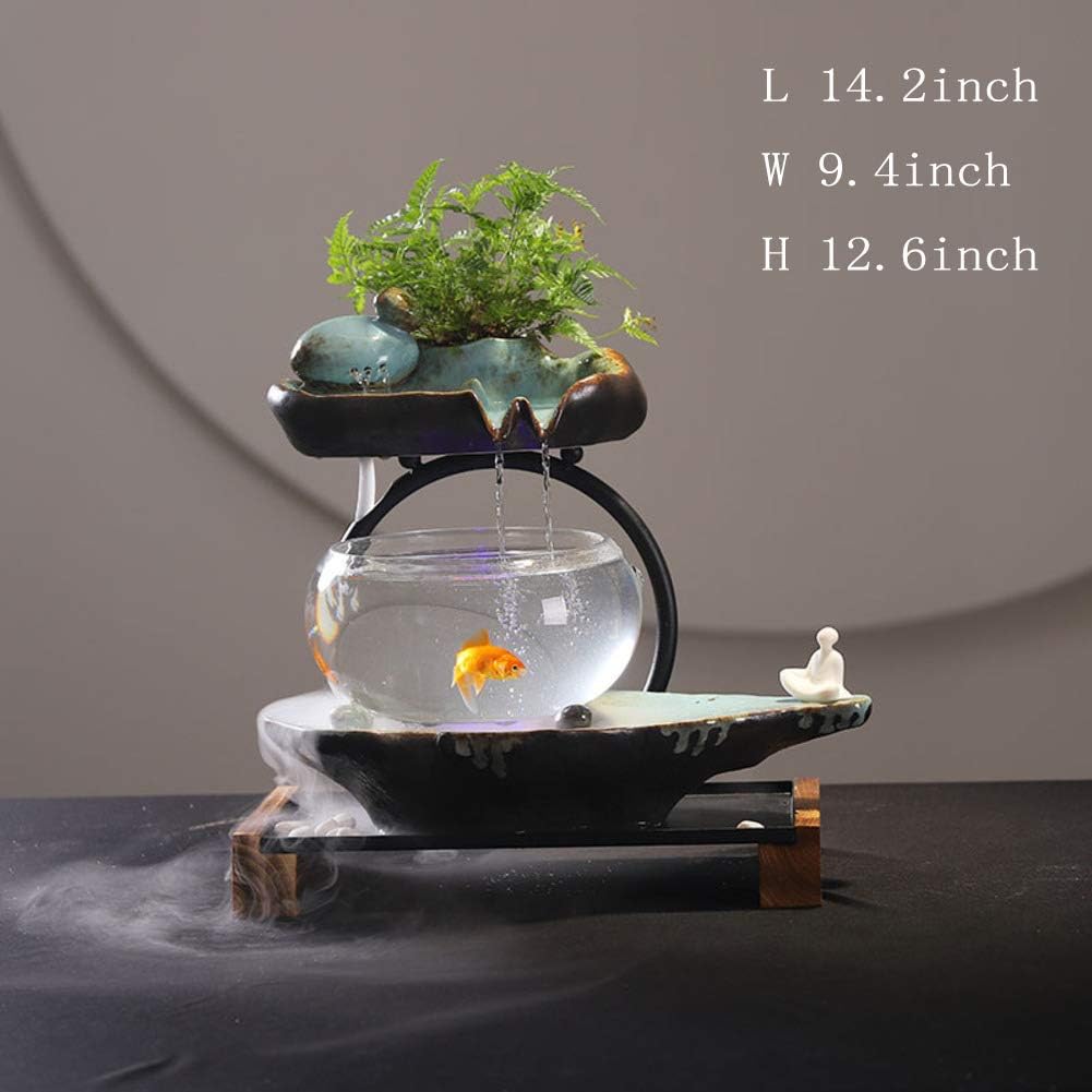 Sculptures Tabletop water decoration,Living room home furnishings Ceramic fountain crafts Ceramic fountain Fengshui indoor decoration Waterfall fountain with -Waterfall fountain 14.2inch